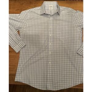 Brooks Brothers 346 Button Down Dress Shirt 16.5-4/5 Blue Plaid Blue White